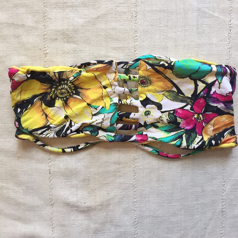 San Lorenzo Floral Bandeau Bikini Top in Yellow, Pink, Green, Black